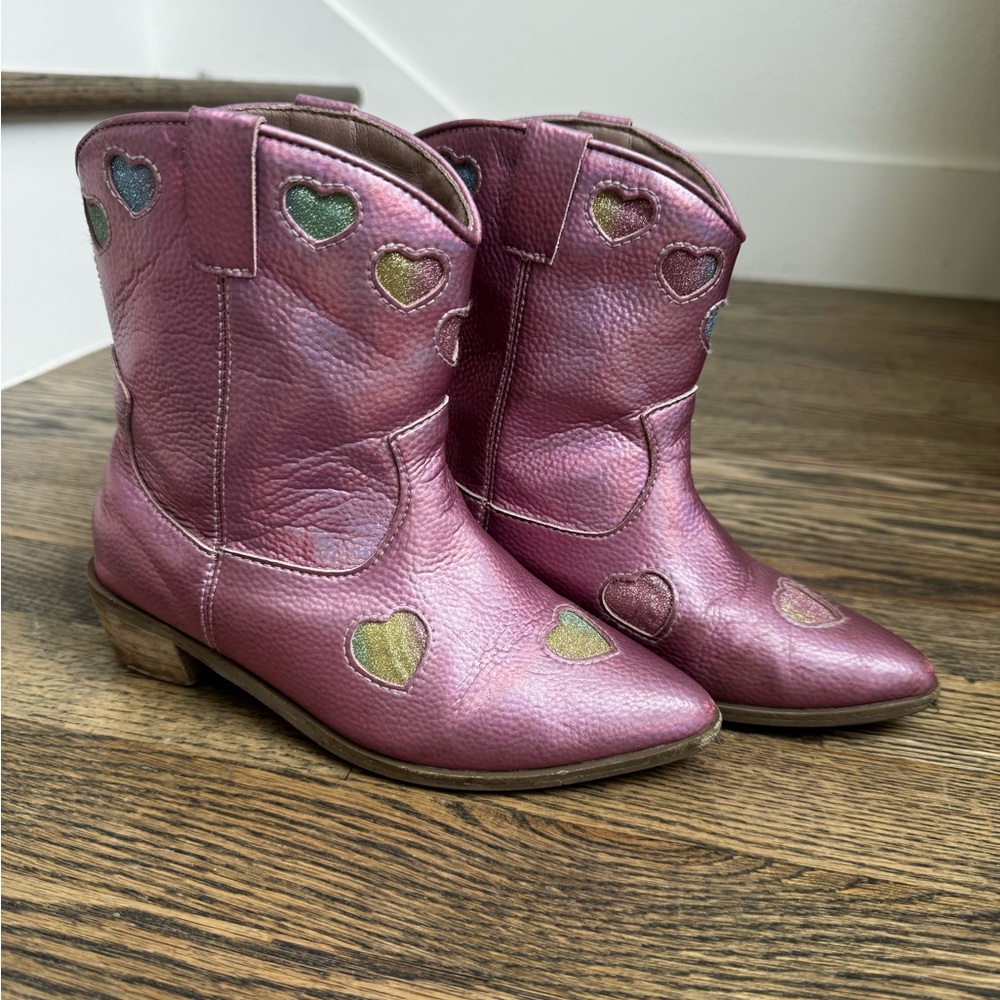 Lola + The Boys - Pink Heart Embellished Cowboy Boots